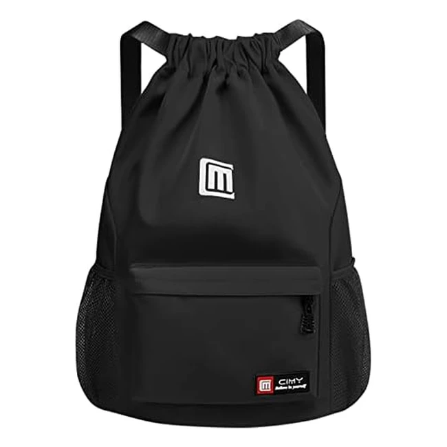 Sac à dos cordon imperméable Eucomir - Large bandoulière - Poche intérieure et poche de sécurité - Noir