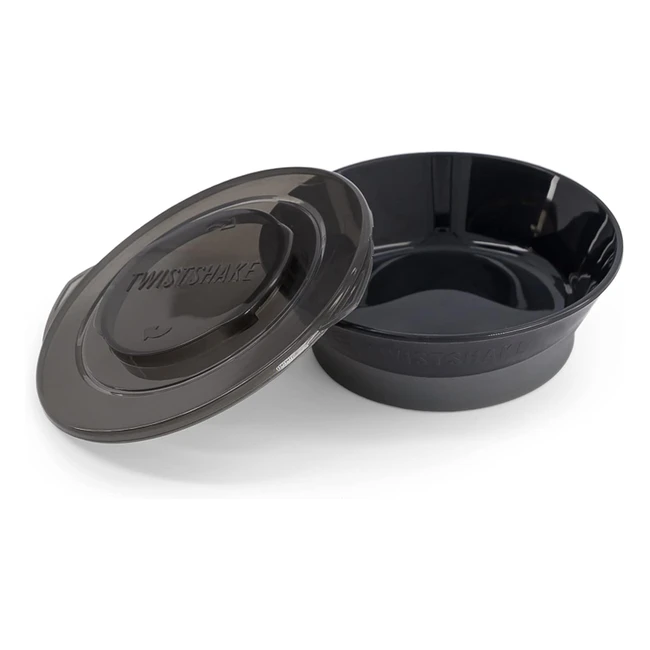 Twistshake Cuenco con Tapa Alimentación para Bebés PP y Silicona Bol Sellado Tazón Bebé Plato Vajilla Sin BPA 6 Meses Negro