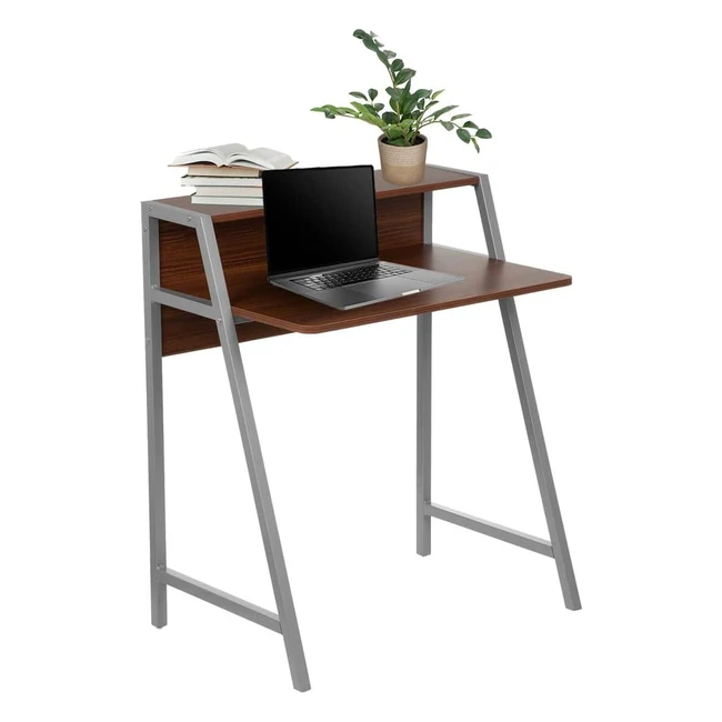 hjh office Dumont 634721 Schreibtisch Holz Walnuss Silber Computertisch klein mit Stauraum