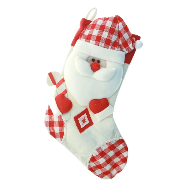 3D Santa Claus Head Christmas Stocking - Tartan Finish - 48 cm - Red/White