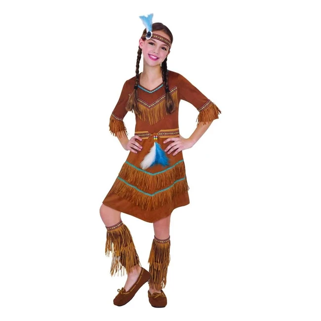 Costume bambina indiana Christys 810 anni - Vestito in faux suede con copricapo e gambali