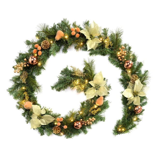 WerChristmas PreLit Decorated Garland 9ft - CopperGold, 40 Warm White LED Lights