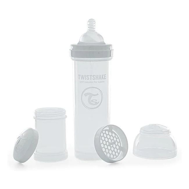 Twistshake Biberón Anticolicos con Tetina Flujo Rápido de Silicona - Alimentación Similar al Pecho - 330ml - Sin BPA - Blanco