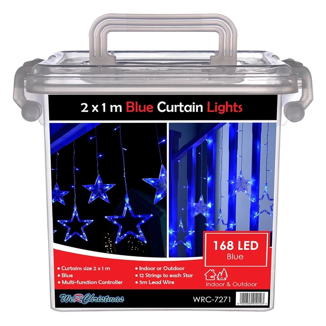 WerChristmas Star Flashing Chasing Window Curtain Net Lights - 168 LED 2m BlueW