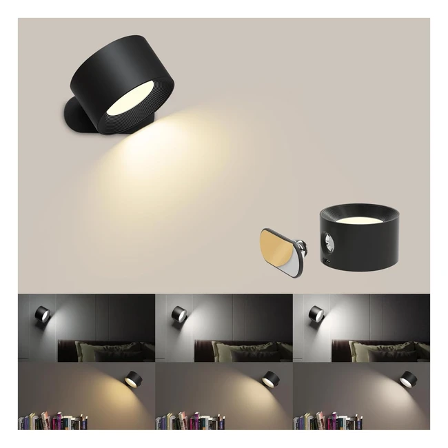 Coollamp LED Indoor Wall Lamp - Bedroom Wall Light - 3 Brightness Levels - Rechargeable Battery - Touch Control - 360° Rotate - for Living Room & Corridor
