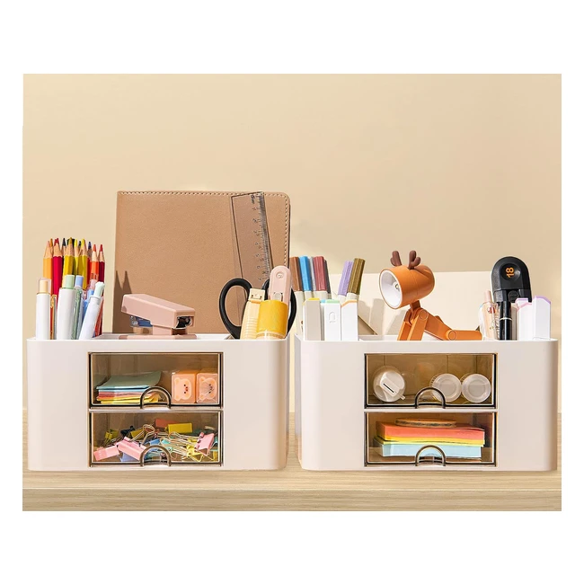 Organisateur de bureau Gomaihe avec 5 compartiments et 2 tiroirs coulissants - Rangement multifonctionnel pour maison et bureau