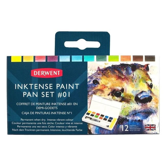 Derwent Inktense Palette 1 Set D 12 - Tempere solubili in acqua per pittura e bricolage - Incluso spugna, mini waterbrush e tavolozza