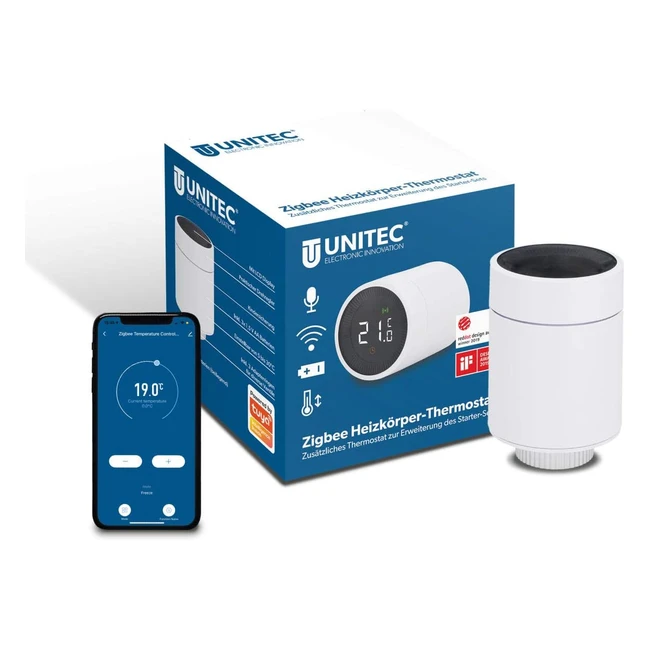 Unitec 30946 - Termostato Radiatore Intelligente con Display LCD - Compatibile con Amazon Alexa e Hey Google