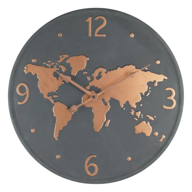 Reloj de Pared Rebecca Mobili Mundo Negro Gris Cobre Marrón - 45cm
