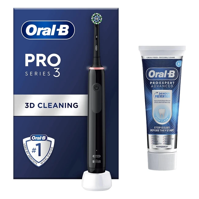 Oral-B Pro 3 Electric Toothbrushes for Adults - 3D Cleaning - Gifts for Women & Men - 1 Toothbrush Head - ProExpert Advance Deep Clean Toothpaste - 75ml - 2 Pin UK Plug - Black