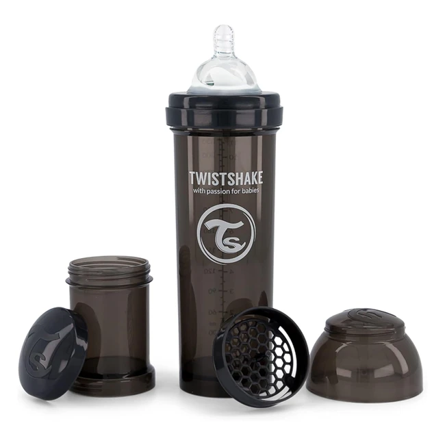 Twistshake Biberón Anticlicos con Tetina de Silicona - Flujo Rápido - 330 ml - Sin BPA - Negro