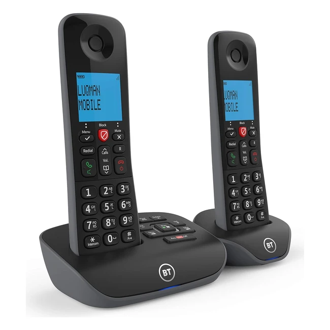 BT Essential Cordless Landline House Phone - Nuisance Call Blocker - Digital Answer Machine - Twin Handset Pack