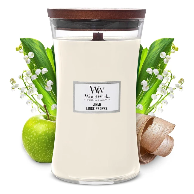 Woodwick Large Hourglass Scented Candle Linen - Crackling Wick - Up to 130 Hours Burn Time