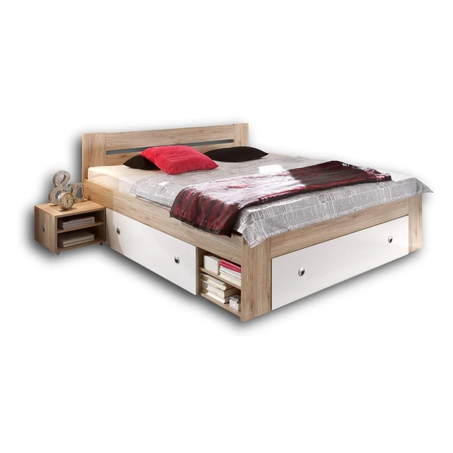 Stella Trading Stefan Doppelbett Bettanlage 140x200cm mit 2x Nachtkommoden - Eic
