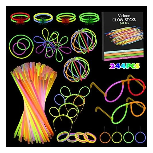 Vicloon Braccialetti Luminosi 343 Pezzi - Glowsticks Party con Connettori - Brac