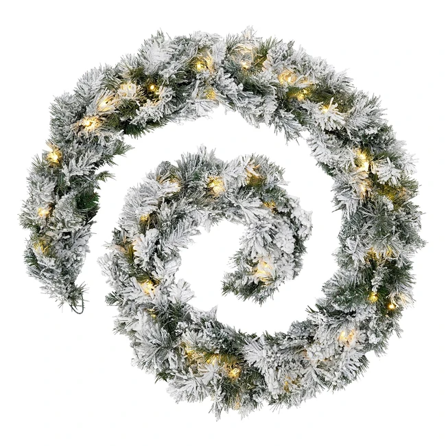 9ft White Snow Flocked Spruce Garland | LED Lights | WerChristmas
