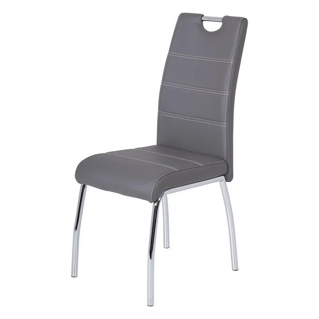 Susi Esszimmerstühle Set aus 4 grauen Kunstlederbezügen, verchromter Metallrahmen, Griffmulde, 43 x 61 x 98 cm