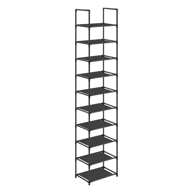 Songmics 10-Tier Shoe Rack - Space-Saving Shoe Storage - Metal Frame - Nonwoven Fabric Shelves - Black