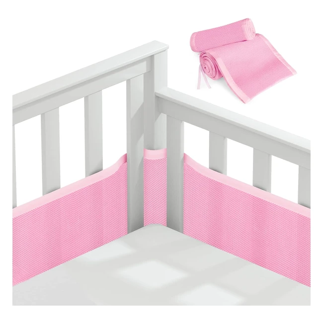 Vicloon Cot Bumper - Breathable Mesh Liner - 2pcs - Pink - BabySafety
