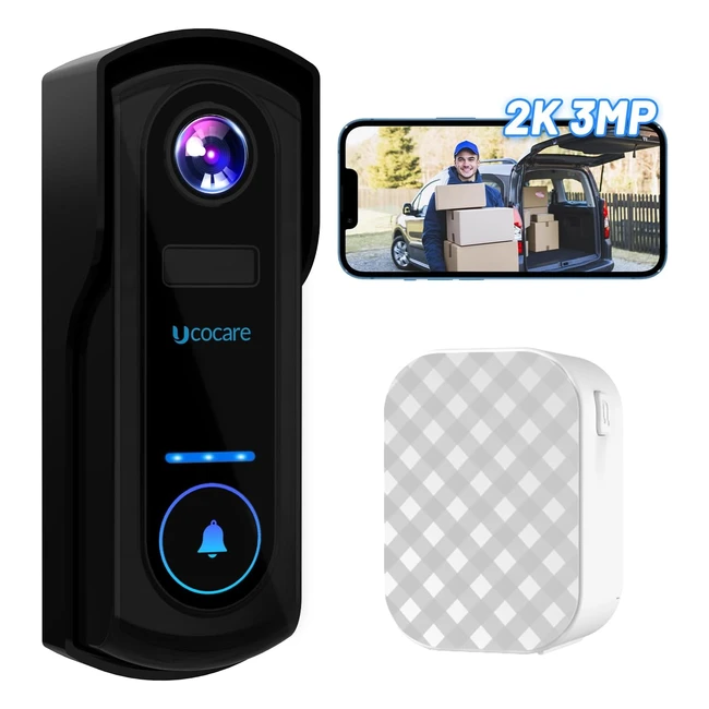 UCOCARE Video Doorbell Wireless with Chime 2K 3MP WiFi Camera