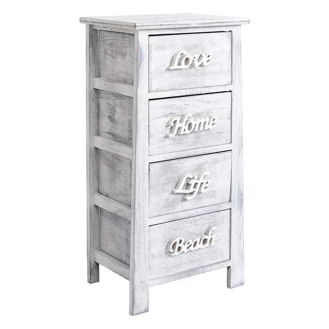 Comodino Rebecca Mobili Bianco Grigio 4 Cassetti Shabby Legno 73x37x27cm