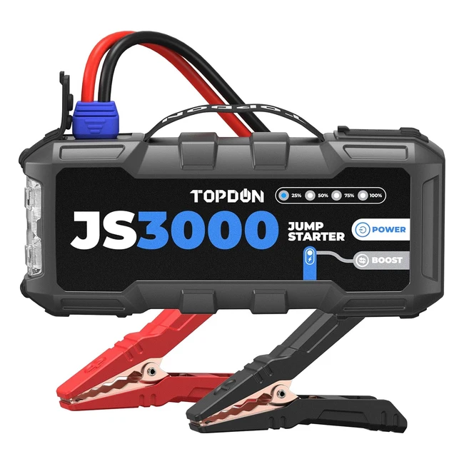 TOPDON Starthilfe Powerbank JS3000 - Starterbatterie 2000A Auto Booster - Power Pack für bis zu 9L Benzin/7L Dieselmotoren - KFZ Jump Starter mit Starthilfekabel, Eva-Tasche, eingebaute LED - 24000mAh