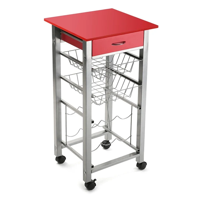 Carro de cocina Versa Leicester con ruedas y organizadores - Medidas 82x40x40 cm - Color rojo