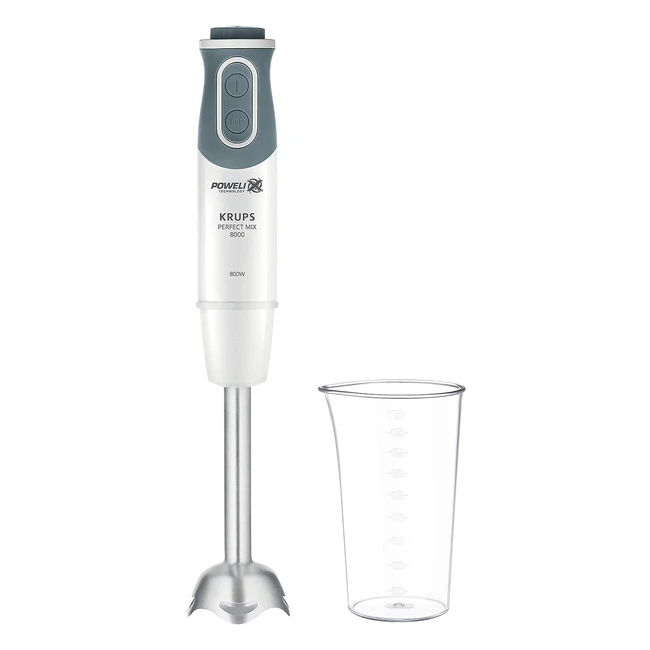 Krups HZ64B1 PerfectMix 8000 Hand Blender 800W 20 Geschwindigkeitsstufen Turbo-Funktion Powelix-Technologie inkl. 800 ml Messbecher Weiß/Dunkelgrau