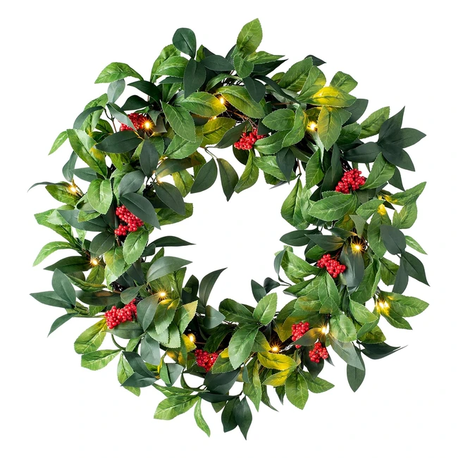 2ft Pre Lit Leaf Berry Christmas Wreath - 20 Chasing Warm LED Lights