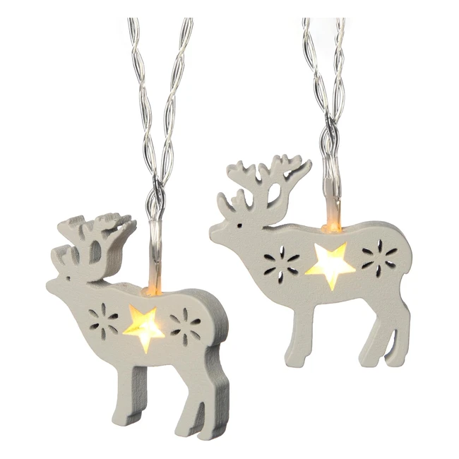 Elegant Reindeer Light String - 10 Warm LED Wood White - Battery Operated
