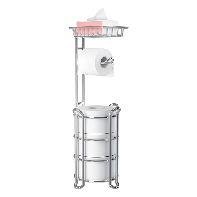Upgrade Toilet Paper Holder with Shelf - Chrome Freestanding - Holds 4 Extra-Lar