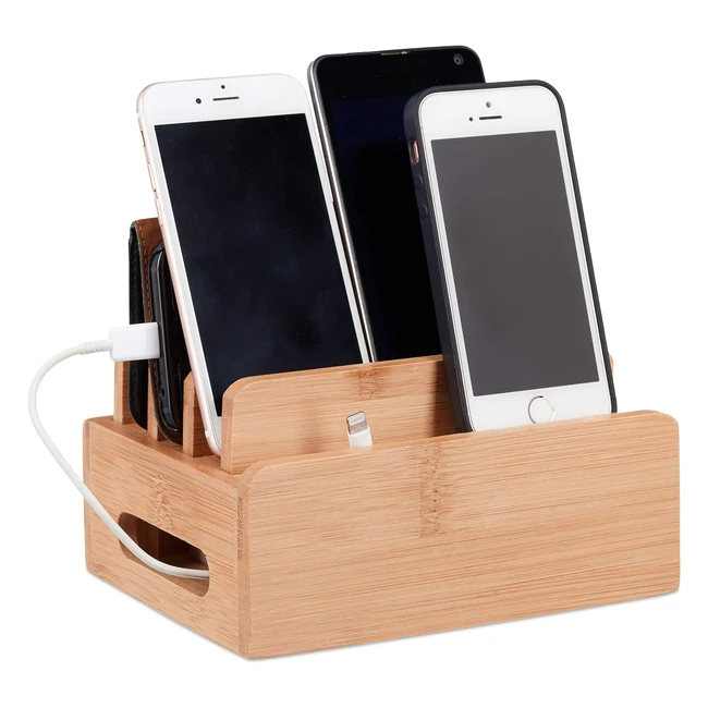 Support tlphone en bambou Relaxdays 10022191 - Charge jusqu 6 appareils -