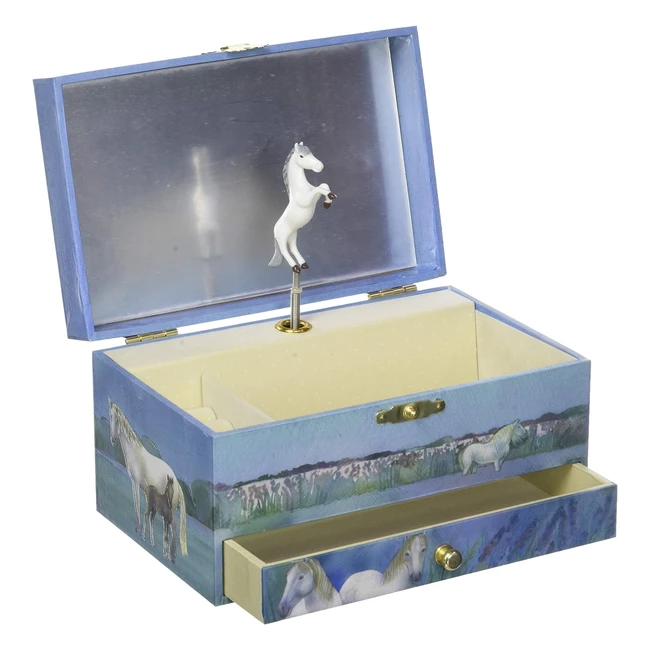 Trousselier Boîte Bijoux Musicale Cheval Camargue - Idéal Cadeau Jeune Fille - Phosphorescent - Musique Lullaby de Schubert - Bleu