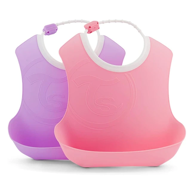 Twistshake 2 Pcs Baberos Impermeables Reutilizables - Super Suave y Fácil Limpieza - Rosa Pastel