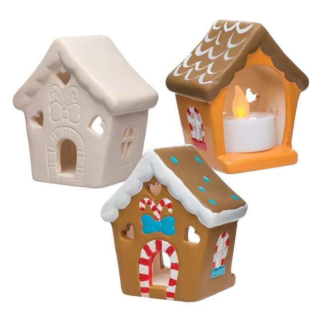 Porte-bougies chauffe-plats en céramique maisons en pain d'épice - Lot de 3 - Loisirs créatifs et décorations de Noël pour enfants