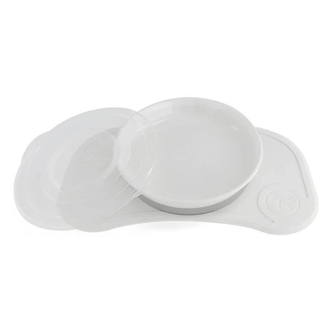 Set de vaisselle Twistshake Click Mat Mini - Assiette d'apprentissage avec couvercles pour le repas - Sans BPA - Blanc