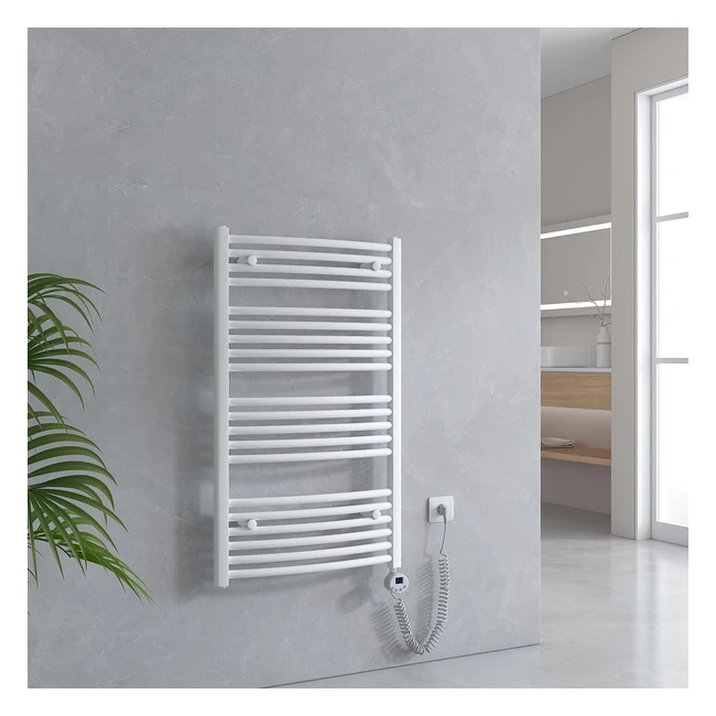EMKE Elektrischer Badezimmerheizkörper mit Thermostat 1000 x 600 mm Weiß gebogener Handtuchwärmer für elektrischen Handtuchtrockner mit Heizstab 500 W