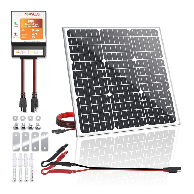Powoxi 50W Solar Panel Charger Kit - High Efficiency, Intelligent Charging and Maintenance, Easy to Install