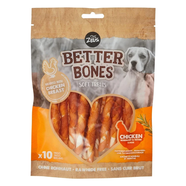 Zeus BetterBones Pollo Twists - Golosinas para Perros con Pollo Real