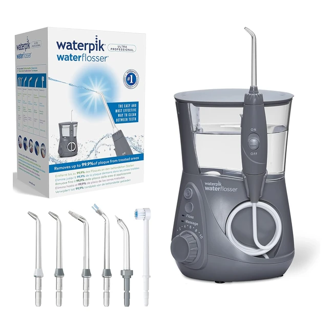 Waterpik Ultra Professional Water Flosser - 7 Tips, Advanced Pressure Control - Dental Plaque Removal Tool - Grey WP667UK