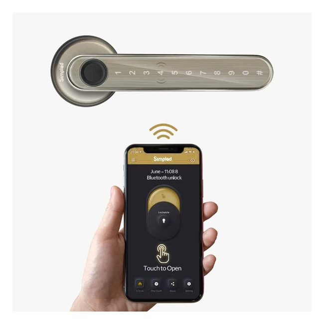 Simpled Leverline Smart Lock - Fingerprint Keyless Security Entry Door Lock - Bl