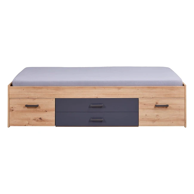 Funktionsbett mit Stauraum und Nachttisch - Eiche Artisan Grau - Liora Bett 90x200cm