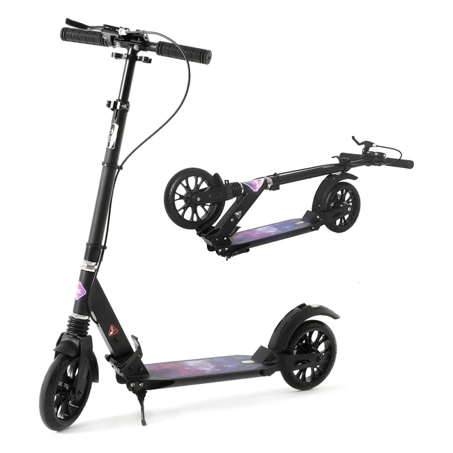 Trottinette pliable 2 roues en aluminium - ISE, réf. 123456 - Double système d'absorption de choc, freinage efficace