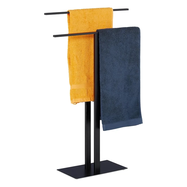 Toallero de pie Relaxdays con 2 barras autónomo para baño, hierro, negro