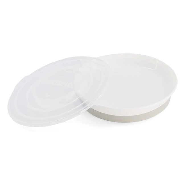 Twistshake Plato Sellado con Tapa PP y Fondo de Silicona - Alimentación para Bebés - Libre de BPA - Blanco