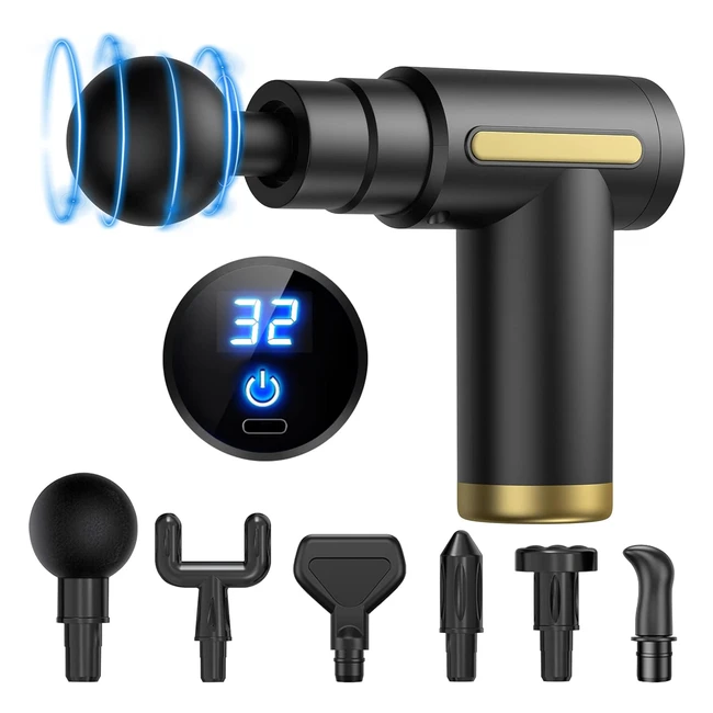 Mini Pistolet de Massage Musculaire - 32 Niveaux Réglables, 6 Têtes de Massage, Écran LCD - Soulage Douleurs et Raideurs