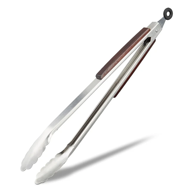 Pinza da cucina in acciaio Argento Relaxdays - Manico in legno - Accessori per cucinare - 38cm