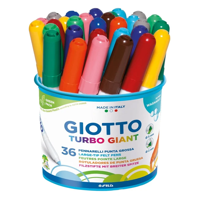 Giotto Turbo Giant Pot 36 Feutres - Pointe Géante, Encre à Base d'eau, Lavable, Sécurisé