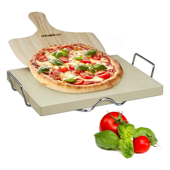 Set Pietra Refrattaria per Pizza Relaxdays - Ollare Spessa 3 cm - Pala in Legno 