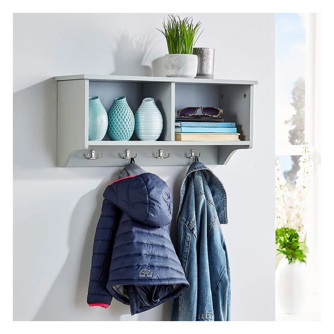 Grey Coat Wall Mounted Unit - Homesource | Reference: 2-WSBH-4H | Open Shelves & 4 Hooks